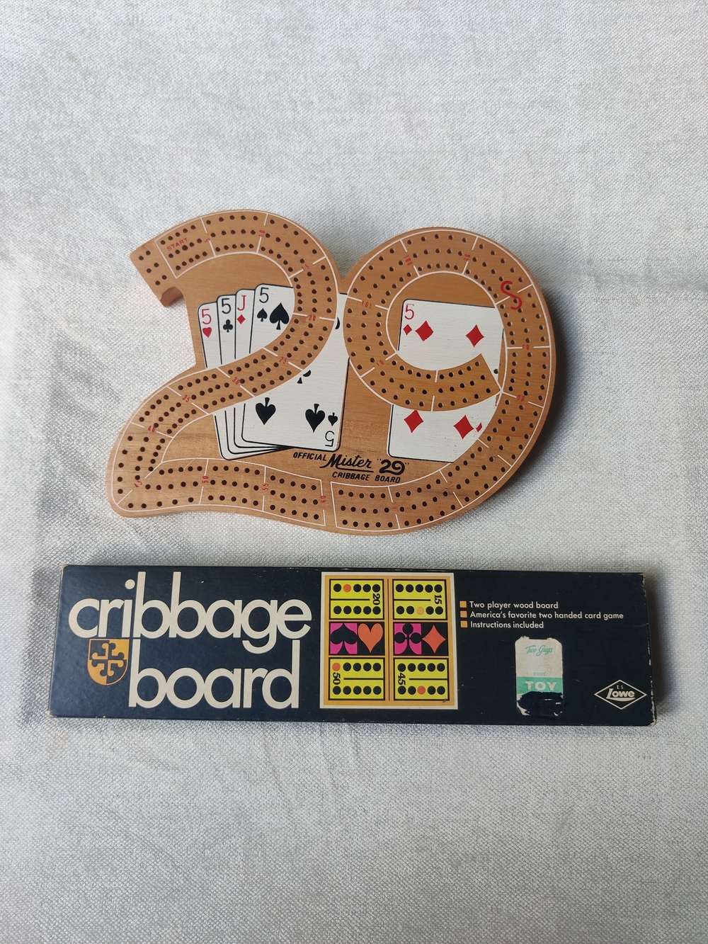 Vintage Cribbage Boards Two Complete 3 & 2 Players Mr. 29 & 1968 Lowe Card Game
